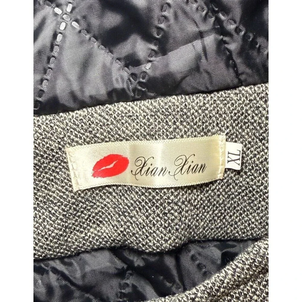 Xian‎ Xian Lined Jacket Coat Black Grey Leather Outercoat Women Size XL NWOT